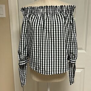 Black and White Gingham Off-Shoulder Top